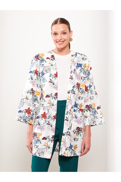 Two Mt Shop Quality Lcw Modest Ecru Floral Basen Length Women's Kimono