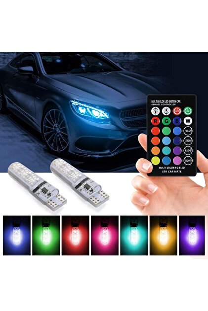مجموعة انوار متعددة الالوان للسيارات مزودة بـ6 مصابيح led مقاس T10 مع جهاز تحكم عن بعد - 16 لون