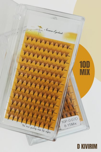 10D Hazır Demet İpek Kirpik 0.07 D KIVRIM 8-15mm MİX KUTU