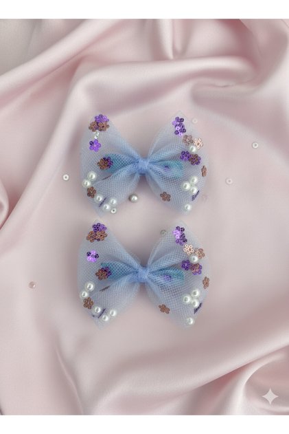 Pearl Sequin Bow Tulle Girls' Hair Clip 2-Piece Clip Hairpin Set