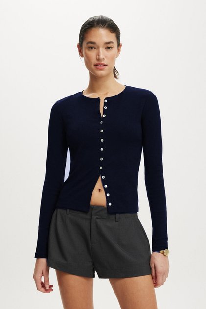 Navy Blue Slim Fit Button Women's Cardigan Mg2580