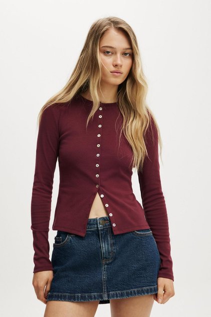 Burgundy Slim Fit Button Women's Cardigan Mg2580