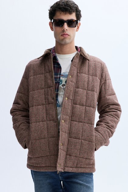 Men's Brown Plaid Quilted Puffer Jacket