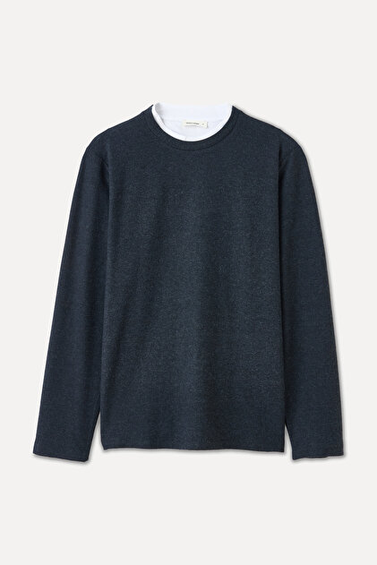 Erkek Lacivert Yaka Detaylı Bisiklet Yaka Sweatshirt