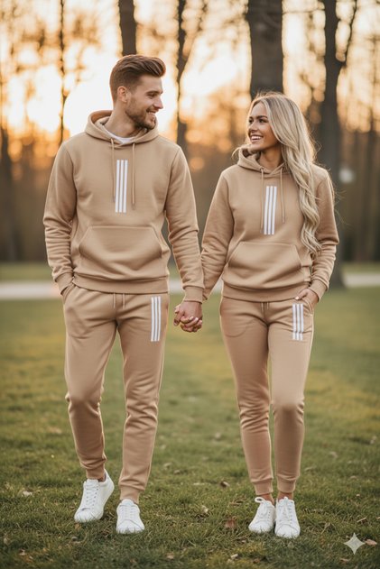 Winter Couple Matching Set, Striped Patterned Men's Top and Bottom Set Men/Women 2-Piece
