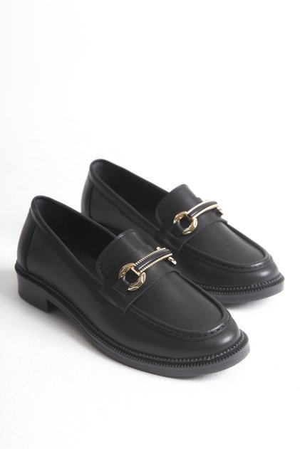Black Thin Buckle Loafer