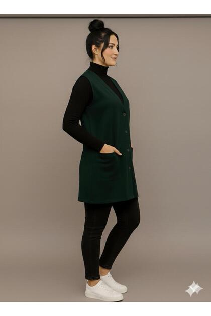 Comfortable Fit Buttoned Pocket Detail Long Vest Stylish and Easy to Match
