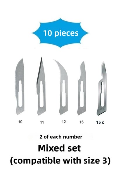 10-Pack Mixed Wooden Sculpture Carving Art Replacement Blade (2 Pieces Each, No:10-11-12-15-15C Mixed Set)