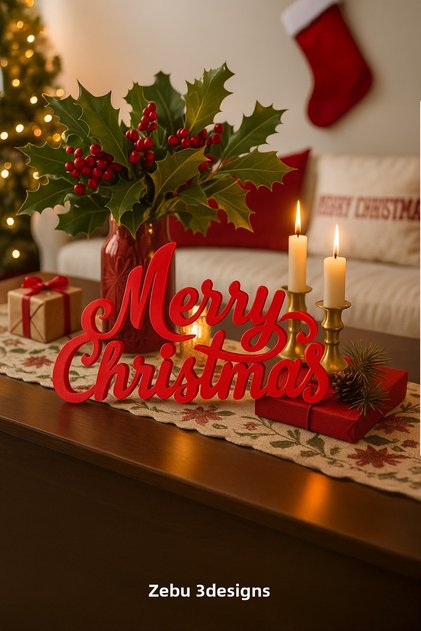 Merry Christmas Decorative Christmas Ornament | Red | Christmas Table Decor | New Year's Home Decoration