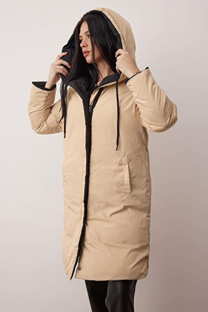Trendyol Collection Black-Beige Reversible Hooded Water Repellent