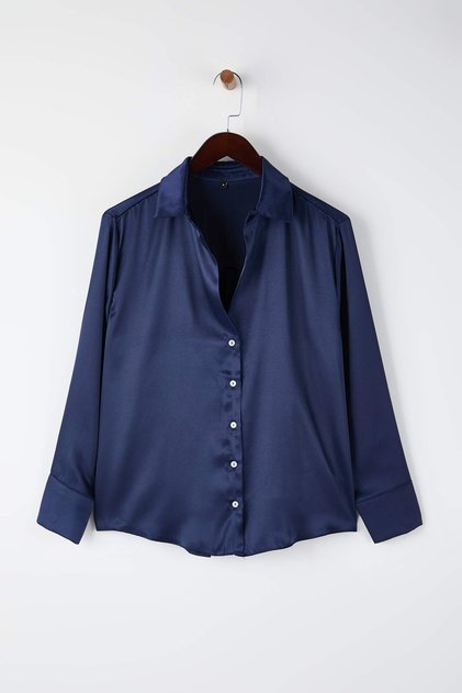 Navy Blue Basic Oversize Wide Fit Woven Shirt Twoaw24Go00207