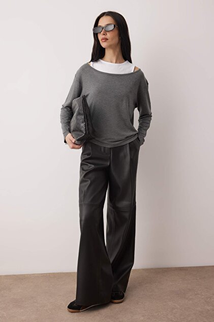 Trendyolmilla Antrasit Yüksek Bel Geniş Paça Wide Leg Jeans