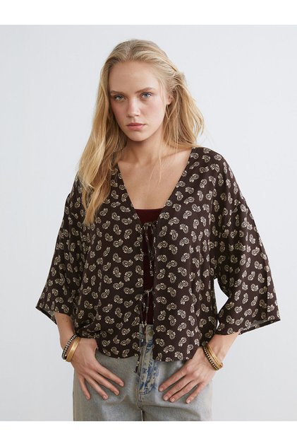 Alita City Lcw Vision Brown Patterned Women's Kimono with a Difference