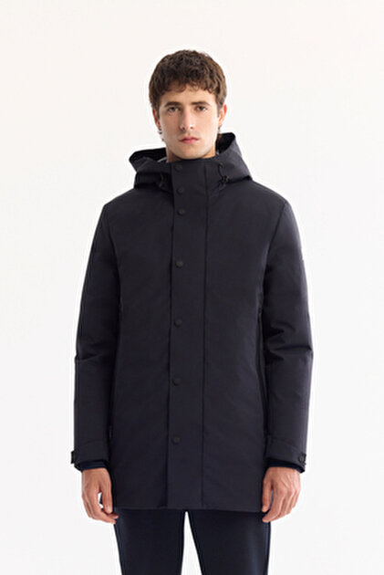 Avva Erkek Siyah Kapüşonlu %100 Kaz Tüyü Su İtici Rüzgar Geçirmez