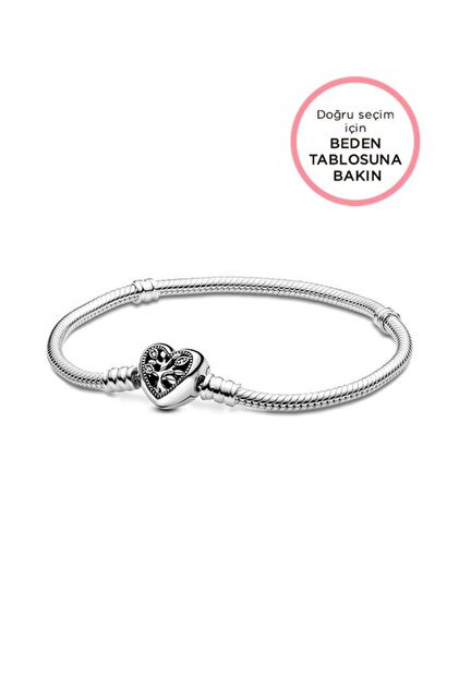 Moments Aile Ağacı Kalp Klipsli 925 Ayar Gümüş Bileklik Charm Uyumlu