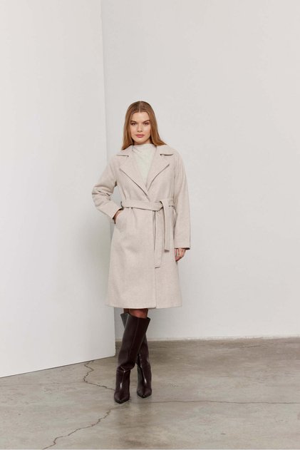 Women's Cream Belted Buttoned Cashmere Coat / Collection