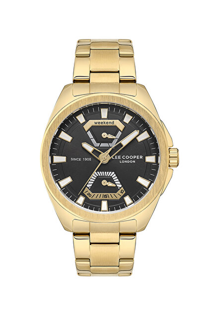 Lee Cooper Erkek Saati, Siyah Kadran, Gold Kasa, Gold Kordon