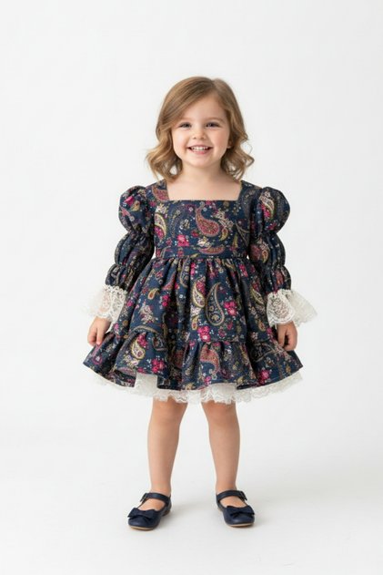 Velvet Textured Corduroy Flared Girl's Baby Formal Dress Designer Santa Dress