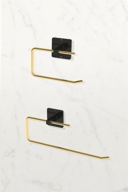 Adhesive Stainless Gold Roll Towel Holder and WC Paper Holder Bathroom Kitchen Set of 2