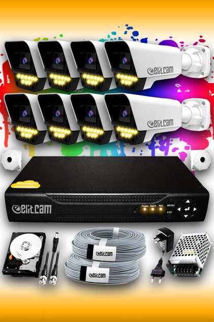 8 Kameralı Süper 8 Dış Kamera Set 320 GB 5 MP 2K Renkli Gece Görüşlü Güvenlik Kamerası Sistemi