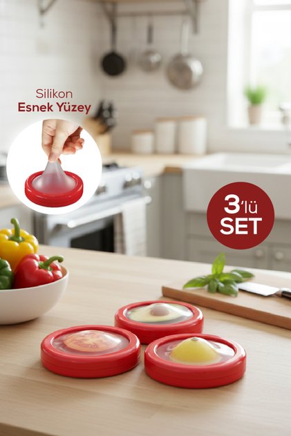 3-Piece Half Fruit and Vegetable Preservation Container for Refrigerator - Lemon, Onion, Tomato Storage Box Red
