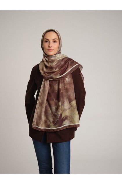 Brush Strokes Polka Dot Abstract Pattern Double Sided Shawl - Coffee Chocolate