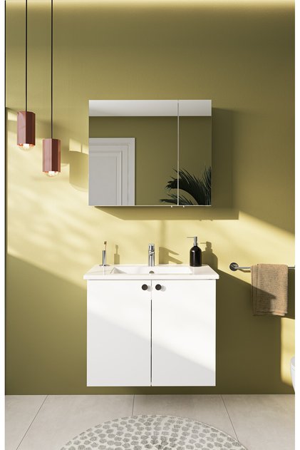 Shift T20 Banyo Dolabı Seti 80 cm – Lavabolu ve Ayna Dolaplı – Parlak Beyaz