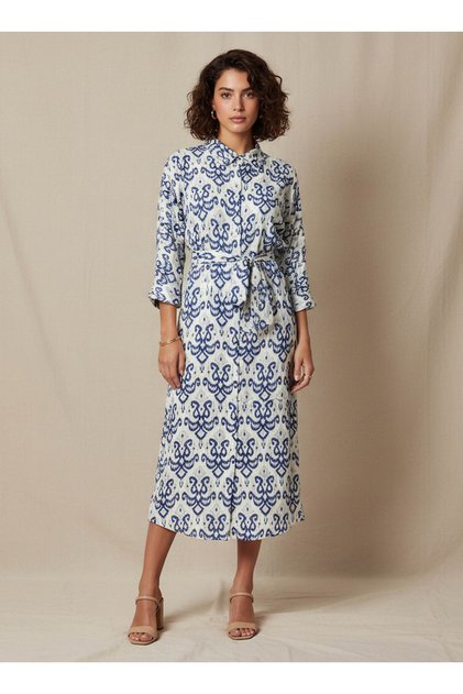Printed Cotton Workwear Dress with High-Low Hemline