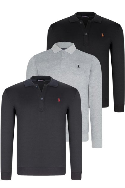 Erkek Pamuklu Sweatshirt 3'lü Set Siyah-Lacivert-Gri V4007