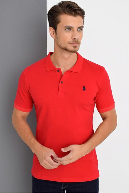 Men's Polo Neck Regular Fit 100% Cotton T-Shirt Red T8561
