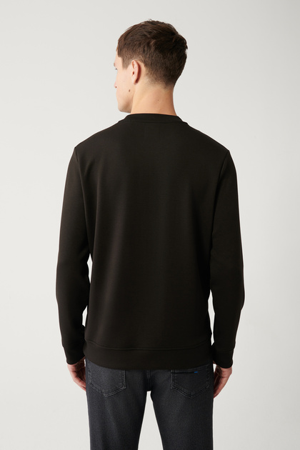 Avva Erkek Siyah İnterlok Kumaş Bisiklet Yaka Baskılı Sweatshirt