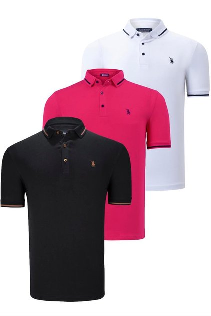 Triple Set T8586 Men's T-Shirt-Black-White-Fuchia