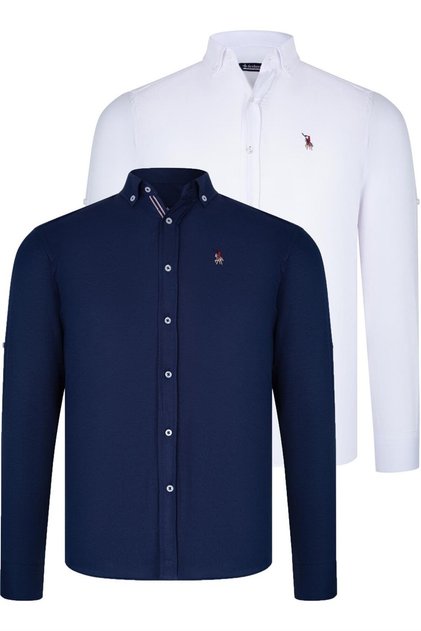Men's Cotton Shirts Set of 2 White-Navy Blue G674