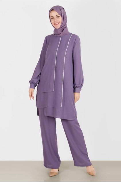 Stone-Embellished Double Pants Suit 42514