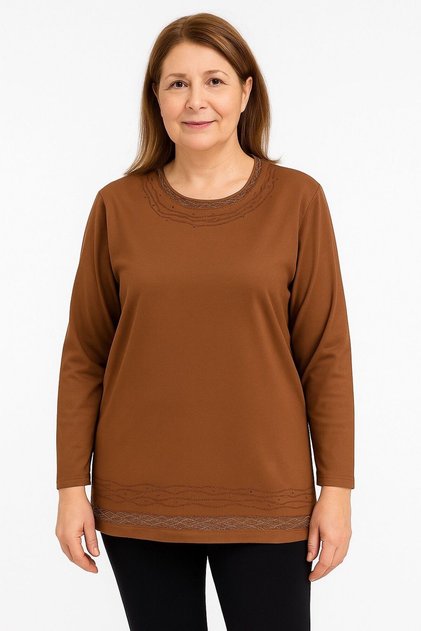 Relaxed Cut Pearl Stone Embroidered Mother Women's Combed Cotton Blouse