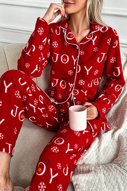 Winter New Year Patterned Women's Shirt Fleece Pajama Set - Deer Christmas Pajamas