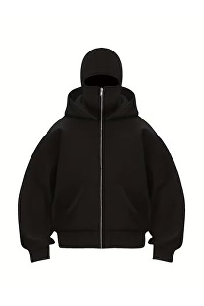 LAND MODA Kar Maskeli Ninja Unisex Sweatshirt Hırka 2iplik kalın