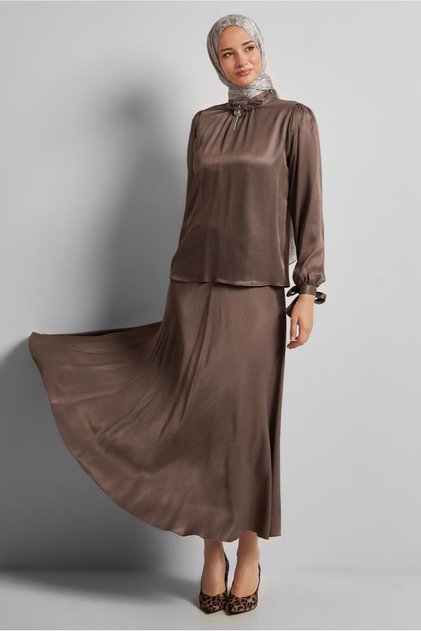 Belted Satin Skirt Suit 45706