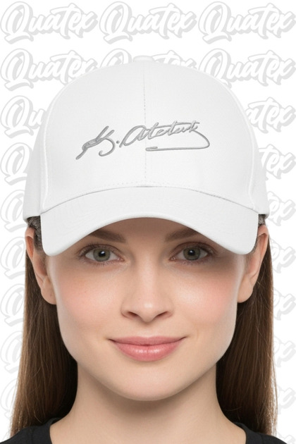 Ataturk Embroidered Hat – White 100% Cotton Gabardine Unisex Model