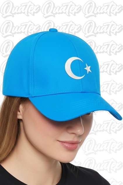 Ay Yıldız Nakışlı Şapka – Mavi %100 Pamuk Gabardin Unisex Model