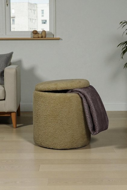 Puf Teddy Kuzu Tüy Kumaş Sandıklı Silindir Çok Amaçlı Puf Koltuk Bench Tabure Sehpa