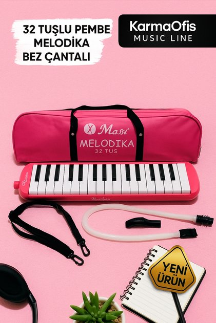 32 Tuşlu Pembe Melodika Bez Çantalı