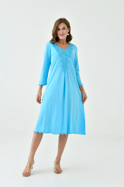 Women's Lace-Up Collar A-Line Half Sleeve Viscose Daily Midi Length Plus Size Dress Nightgown