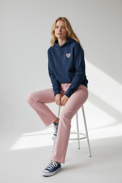 Indigo Crop Hooded Premium Ribbed Sweatshirt