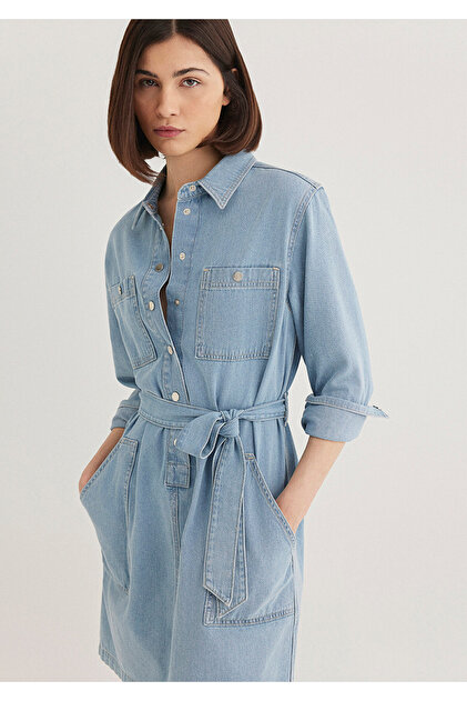 Mavi Bridget Gold Classic Light Blue Jean Dress 1310541 -87816- Trendyol