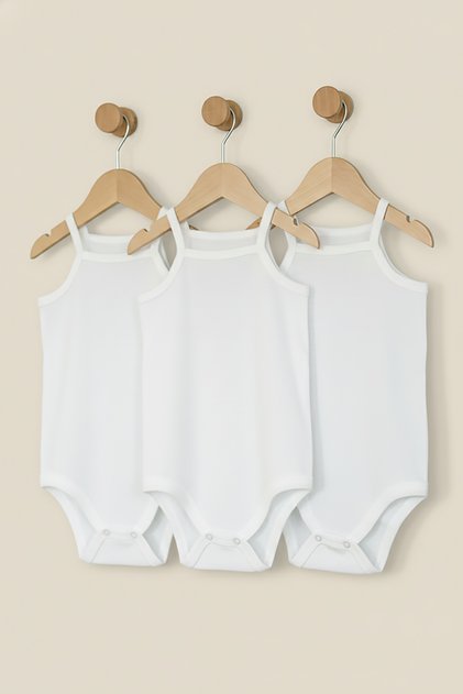 Organic Rope Strap 100% Cotton Ribs Fabric Basic Baby Girl and Boy 3-Piece Bodysuit