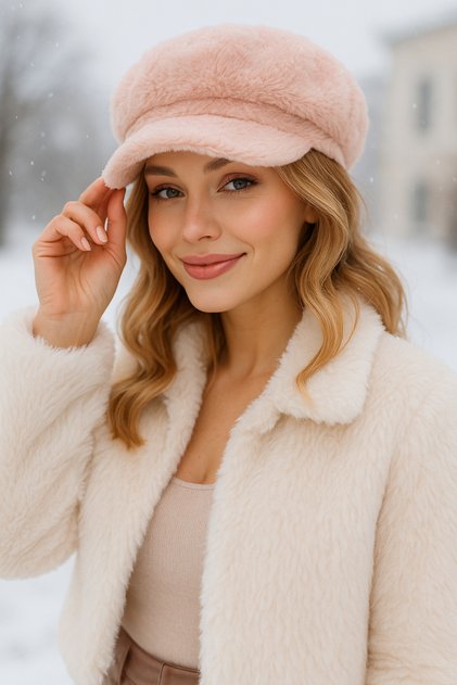 Powder Thick Fur Winter Hat Warm Fluffy Fur Textured Accessory Spk1128