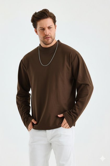 Half-Neck Long Sleeve T-Shirt Relaxed Fit