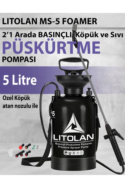 5 Litre 2'1 Basınçlı Köpük Püskürtme El Pompası ( 4x Sıvı nozul ve 1x Köpük nozul püskürtücü )