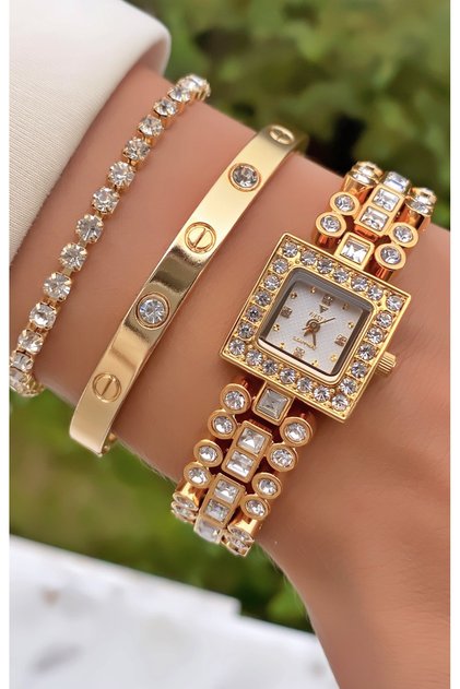 Gold Yellow Steel Cord Bridal, Engagement, Wedding Small Case Wristwatch